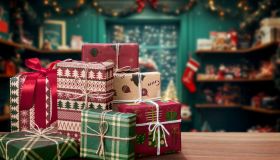 Colorful and Beautifully Wrapped Christmas Gifts on the christmas market