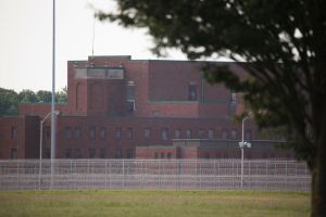 View of a perimeter outside the Terre Haute Federal...