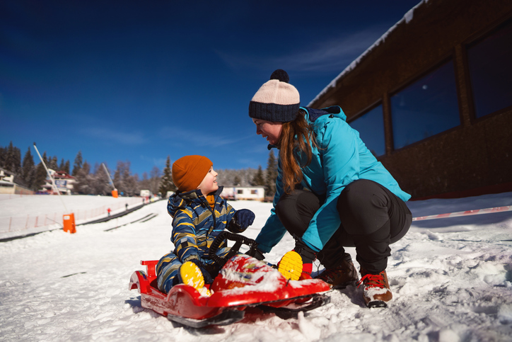 Mother and son on winter vacation