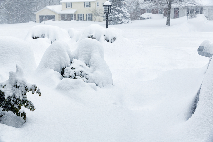 Residential Neighborhood is Buried Under Deep Blizzard Storm Snow