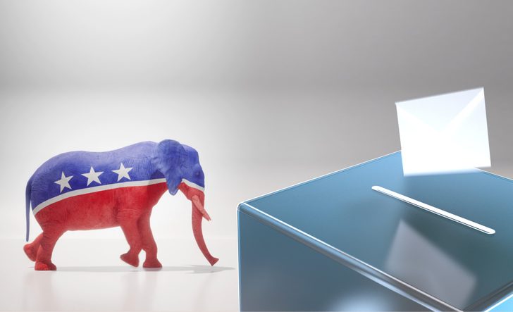 Us presiental elections. Republicans. Ballot box.Elephant.