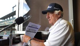Broadcaster Bob Uecker prepared for the game in the pressbox at Coors Field Friday night. The Colorado Rockies hosted the Milwaukee Brewers Friday night July 15, 2011 at Coors Field. Karl Gehring/ The Denver Post