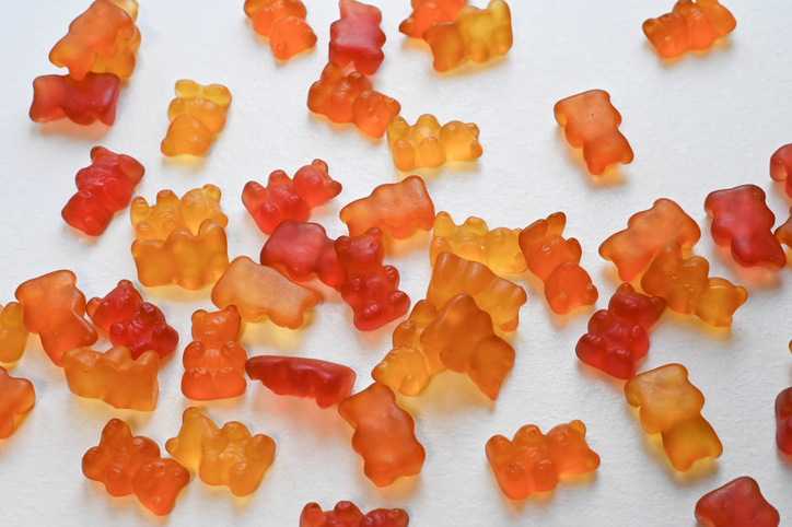 colorful gummy bears isolated on white background