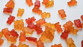 colorful gummy bears isolated on white background