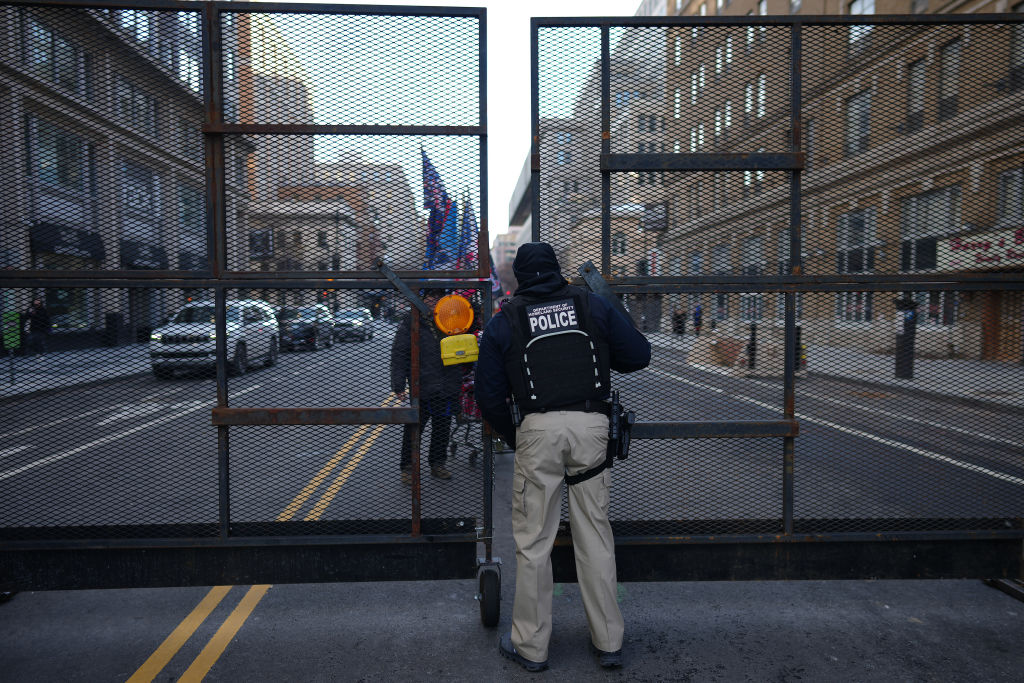 Law enforcement block of a street for Inauguration ceremonies.