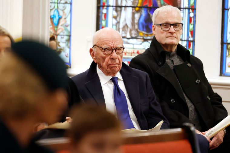 Former Executive Chairman of Fox Corp Rupert Murdoch (L) attends services at St. John's Church