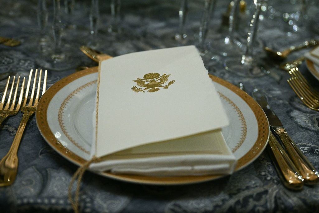 A view of a place setting for the luncheon in Statuary Hall that will follow the inauguration ceremony.