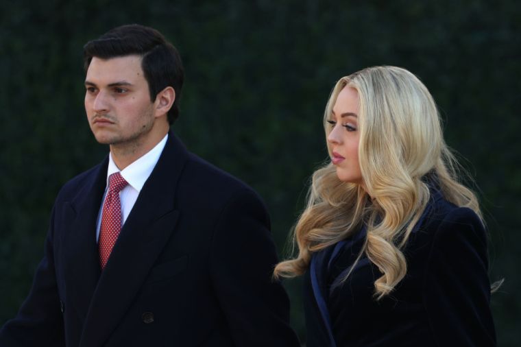 Tiffany Trump, daughter of U.S. President Donald Trump, and her husband Michael Boulos arrive for church services at St. John's Church