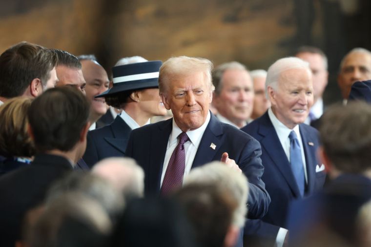 U.S. President Donald Trump gestures after speaking during inauguration