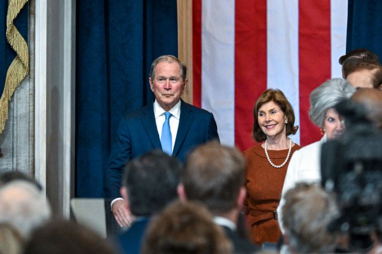 Former President George W. Bush and Former First Lady Laura Bush arrive for the inauguration