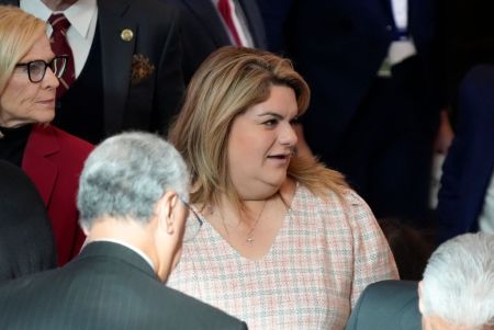 La Gobernadora de Puerto Rico, Jenniffer González Colón, llega a la zona VIP del Salón de la Emancipación para asistir a la Inauguración.
