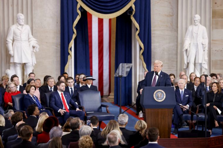 US President Donald Trump delivers his inaugural address after being sworn in as the 47th president of the United States