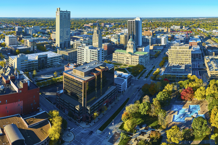 Aerial Autumn Downtown Capitol and Park Panorama