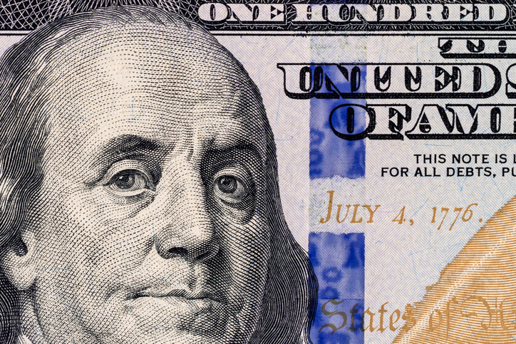 Fragment of a 100 dollar bill for design purposes. Money of the United States of America.