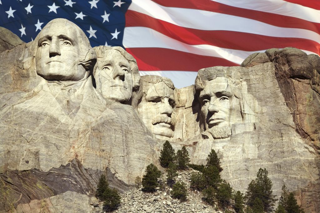 American flag over Mount Rushmore National Memorial