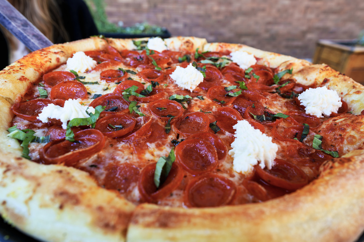 Chicago Style Pizza Served Outdoors in Chicago Illinois