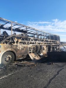 Bus catches fire