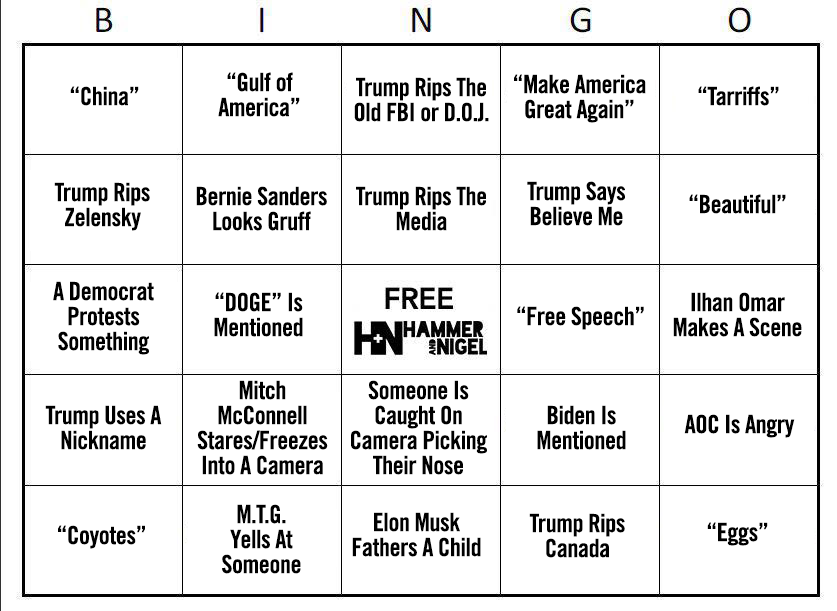 trump bingo card for joint state of the union address