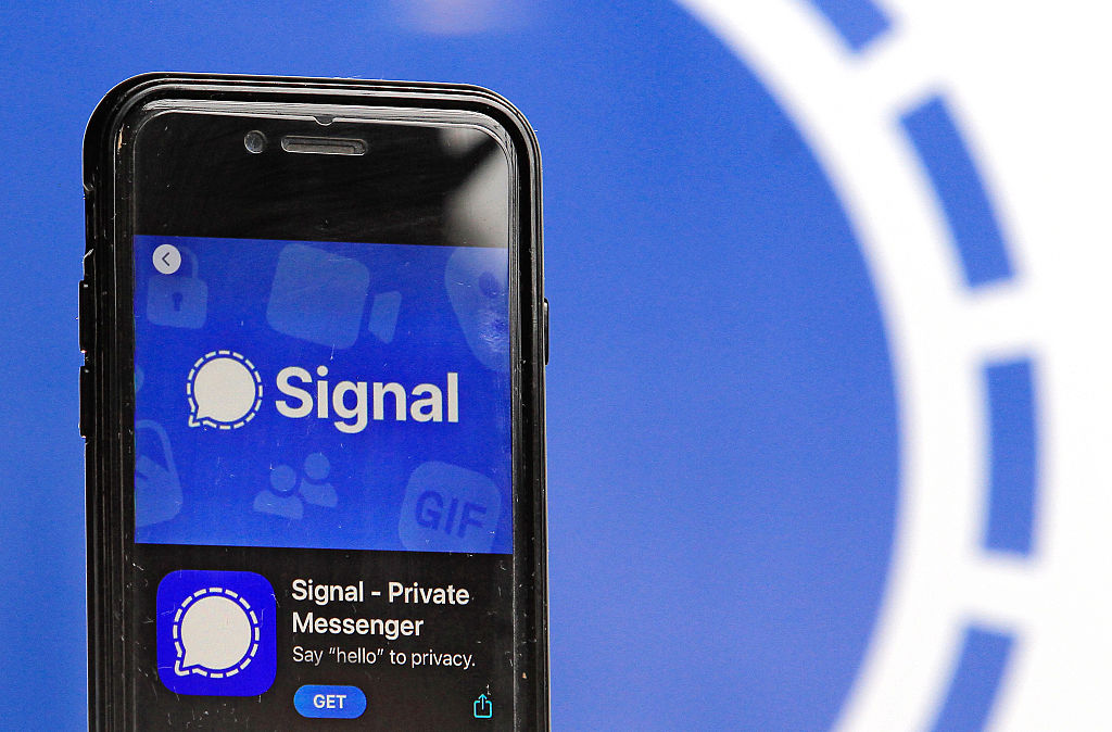 A Signal App Page On A Mobile Device. "SignalGate" Continues To Hound US President Donald Trump.