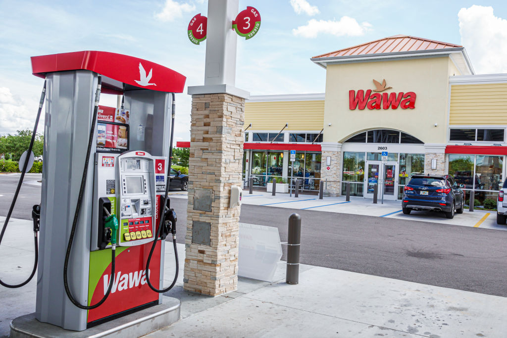 Florida, Cape Coral, Wawa gas station pump and convenience store