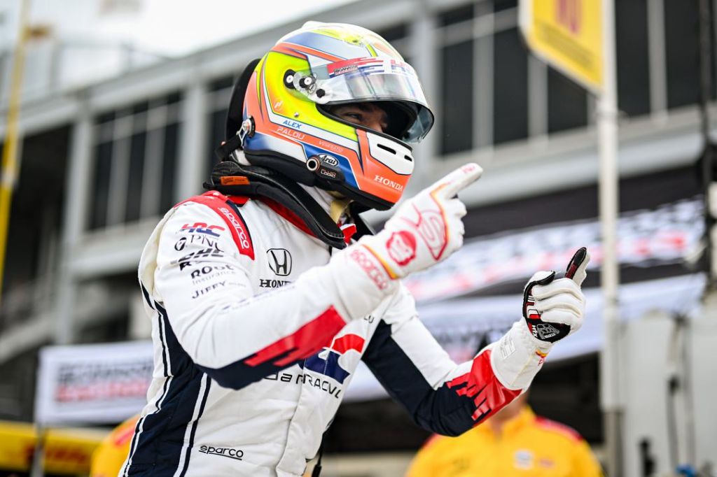 Alex Palou celebrates at Barber