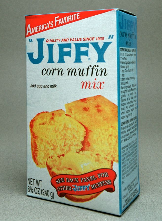 Chiavetta's BBQ marinade, Jiffy corn muffin mix, Tastee apple chips, white-coated Oreo cookies, Char