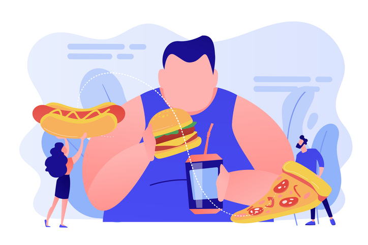 Overeating addiction concept vector illustration.