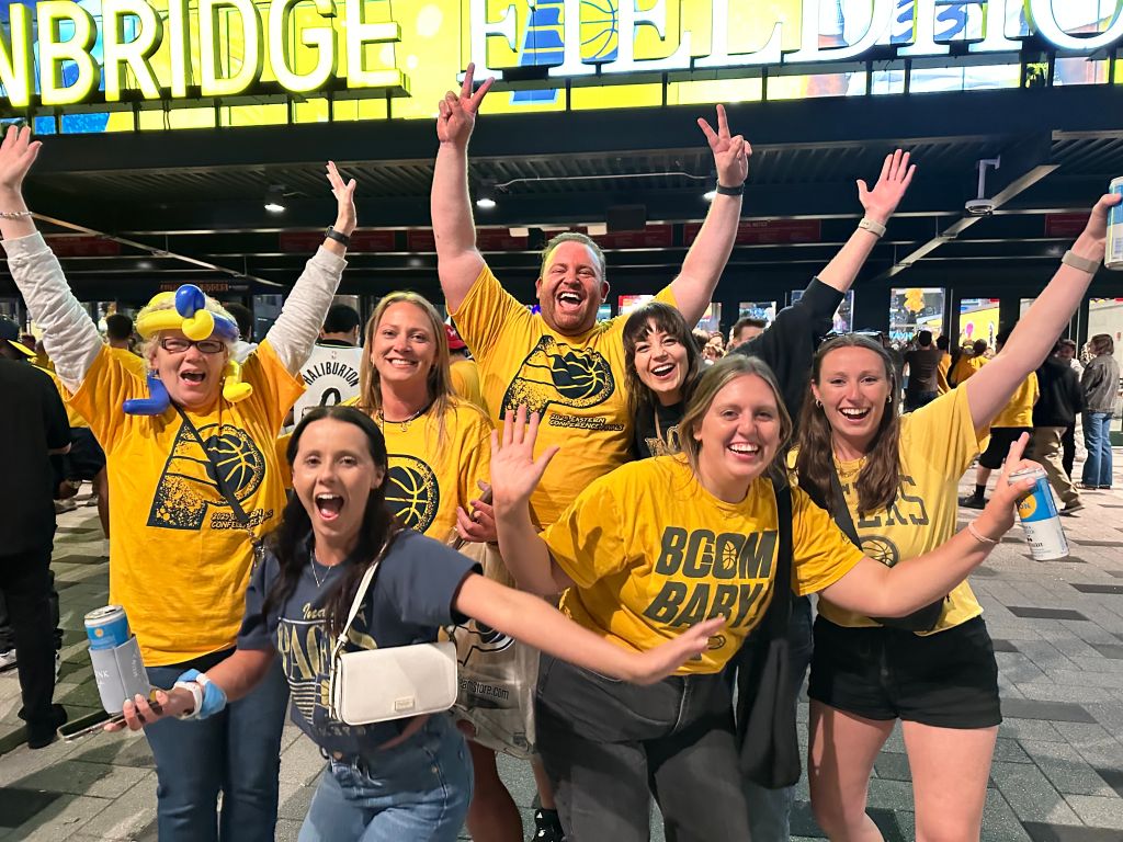 Pacer fans celebrate a playoff win