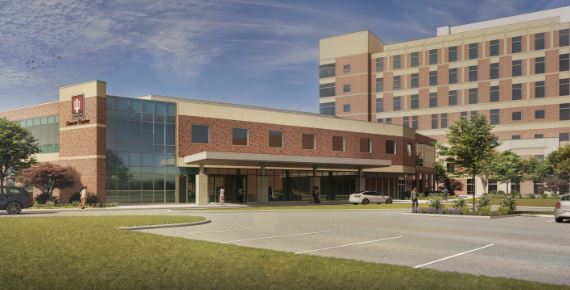 Rendering of planned Cancer Center on the IU Health Arnett Hospital campus