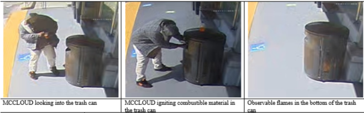 McCloud igniting fire in trash can