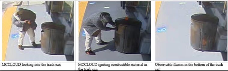 McCloud igniting fire in trash can