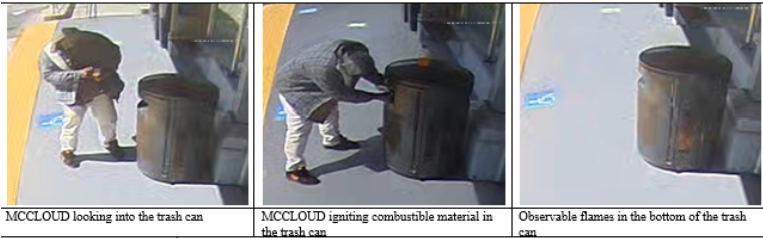 McCloud igniting fire in trash can