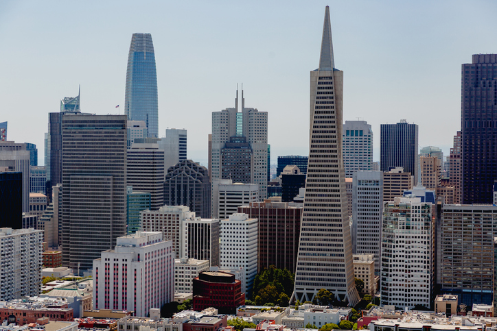 Downtown San Francisco California City Skyscraper Buildings with copy space