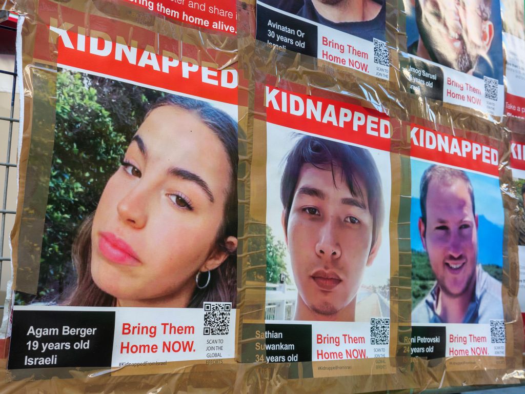 Posters of hostages held captive in Gaza