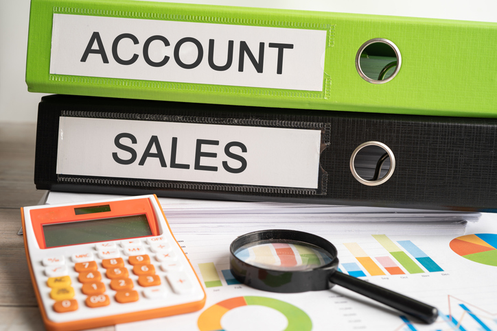 Account, Sales. Binder data finance report business with graph analysis in office.