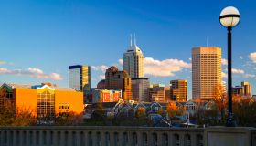 Indianapolis Downtown Skyline in Autumn: Cityscape with Landmark Buildings and Modern Architecture in Indiana