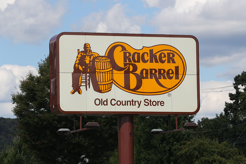 The Cracker Barrel logo is seen on a billboard outside of...