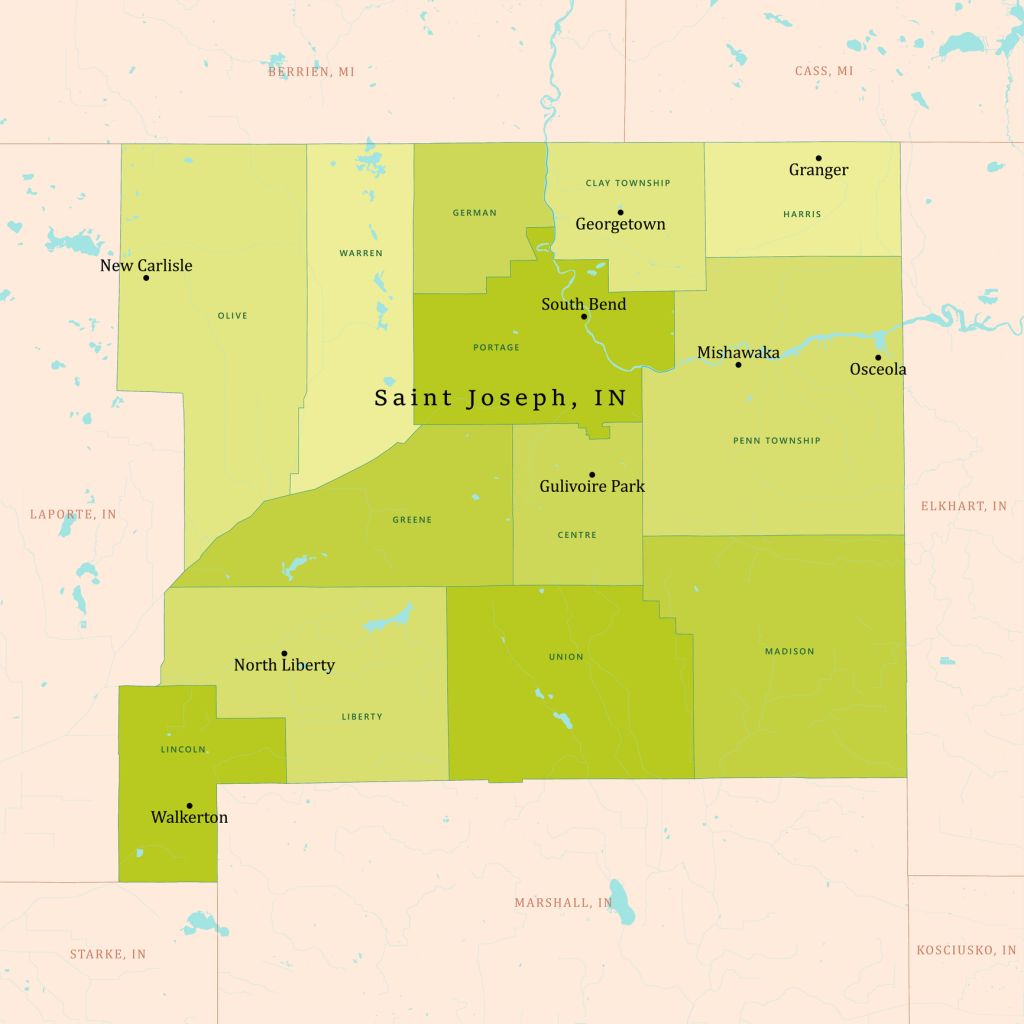 IN Saint Joseph County Vector Map Green