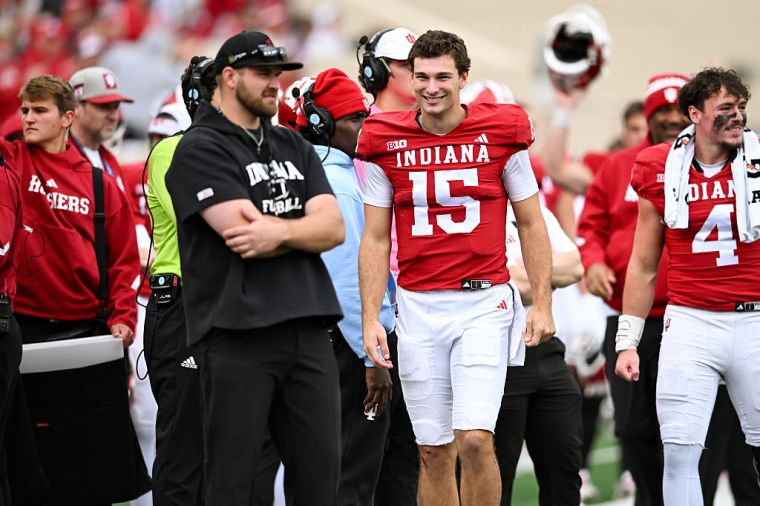 Indiana quarterback Fernando Mendoza enjoying the Hoosiers performance