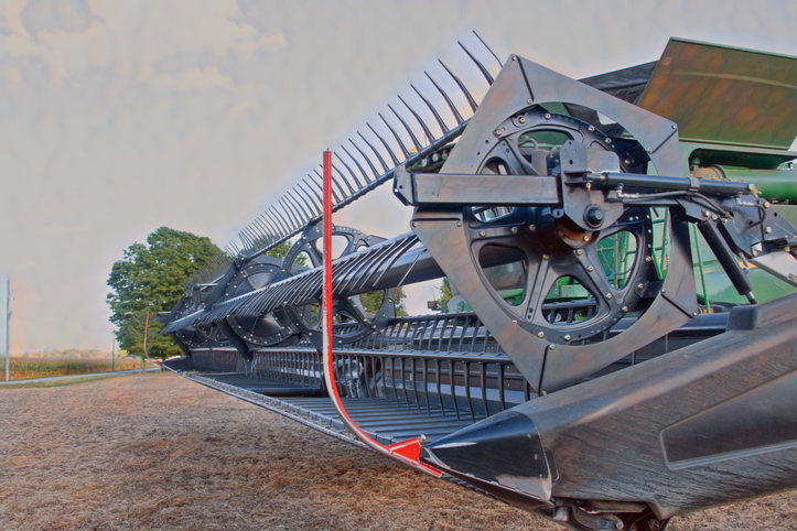 Soy bean Combine Head in a field-Howard County, Indiana