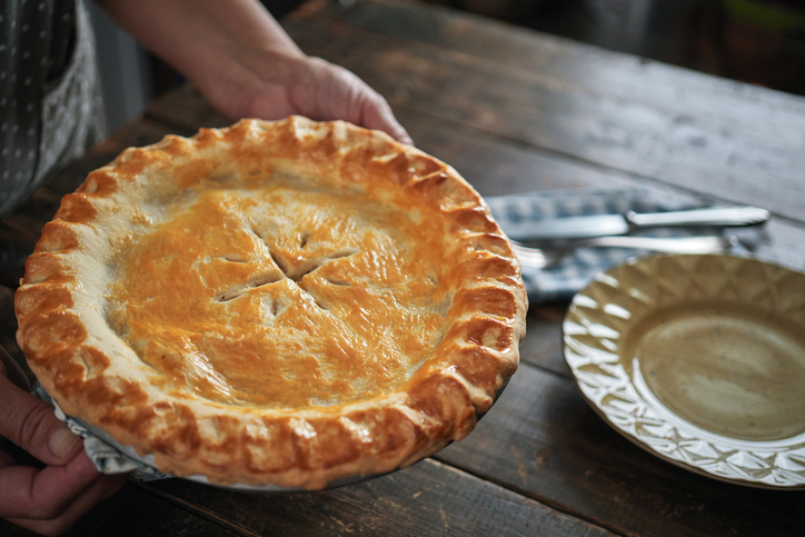 Fresh Baked Thanksgiving Leftover Pie with Turkey, Vegetables and Boiled Eggs