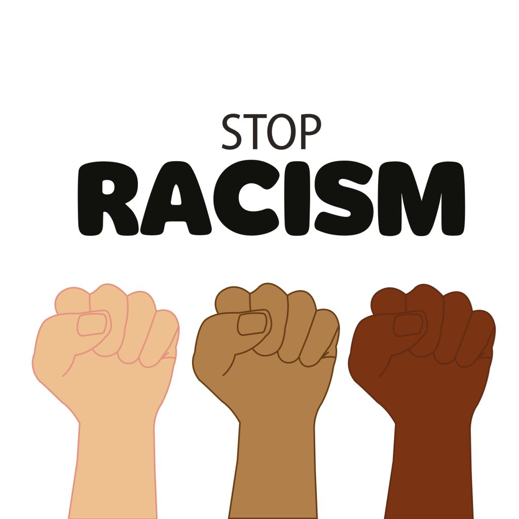 Stop racism, with hands, protest concept stock illustration