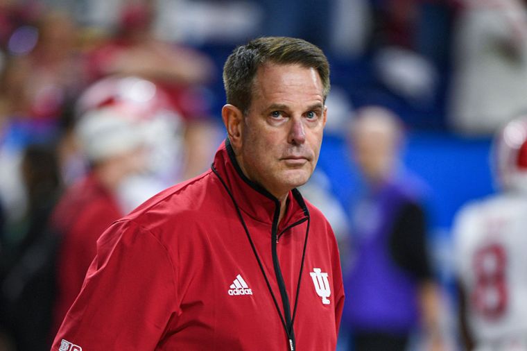 Head Football Coach Curt Cignetti of the Indiana Hoosiers watches his team warmup