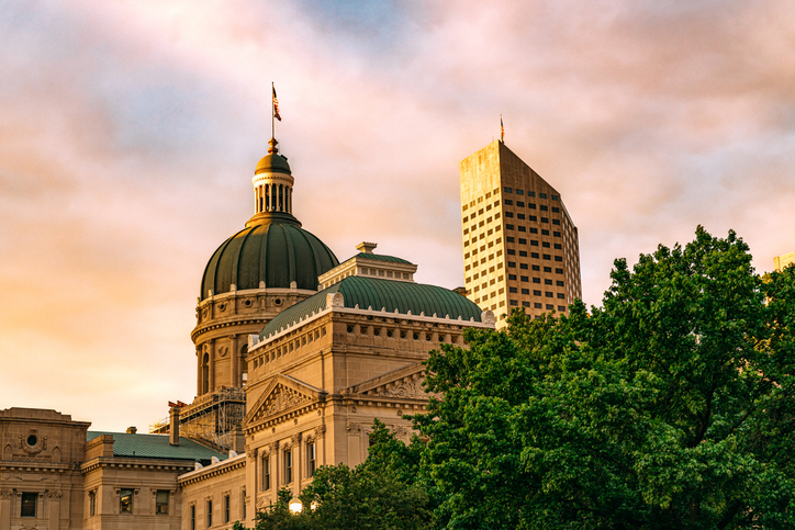 Sunset and Long Shadows at the Indiana State Capitol building in Indianapolis, Indiana