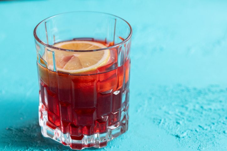 Close-Up of Red Vermouth in Crystal Glass