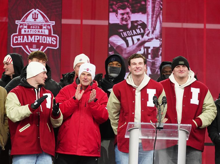 The IU Football Team at the Podium