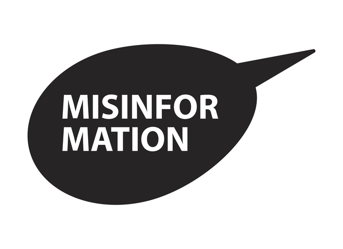 Solid dark speech bubble with misinformation text 2D black filled object