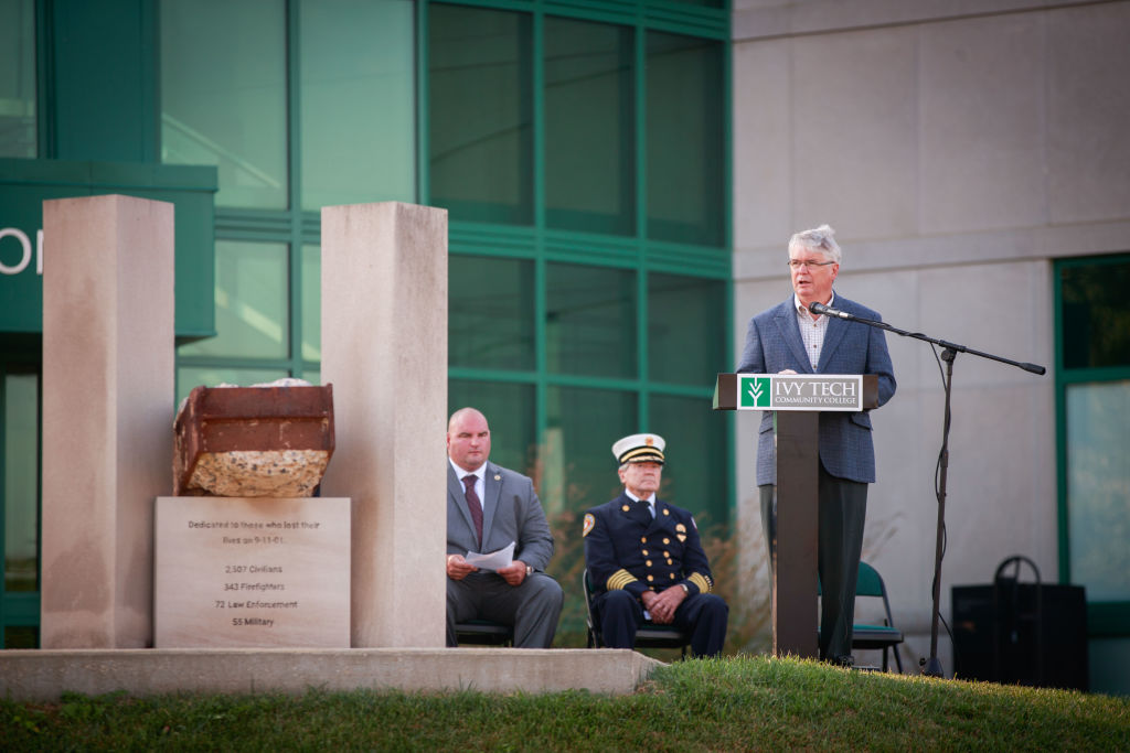 Bloomington mayor John Hamilton speaks during the 9/11...