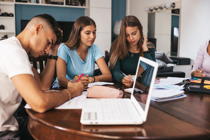 Students collaborating on schoolwork