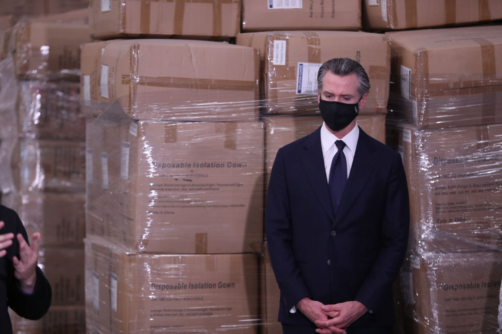 Governor Gavin Newsom speaks during a press conference to unveil the next phase of California's pandemic response